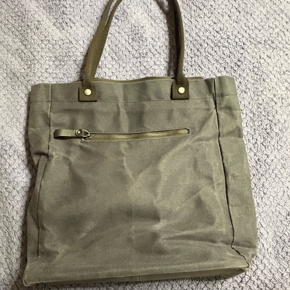 Gray and Kahki Canvas Tote Bag - Picture 2 of 3